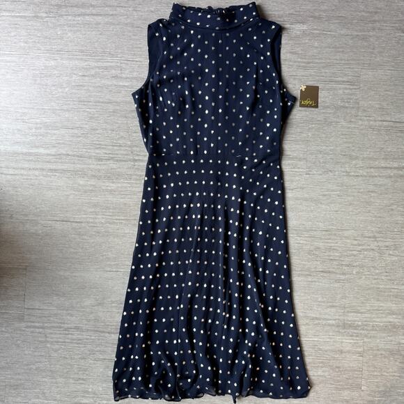 Taylor Dresses & Skirts - TAYLOR Polka Dot Dress Neck Tie Wrap Sleeveless NWT Women's 10 Blue Midi Lined